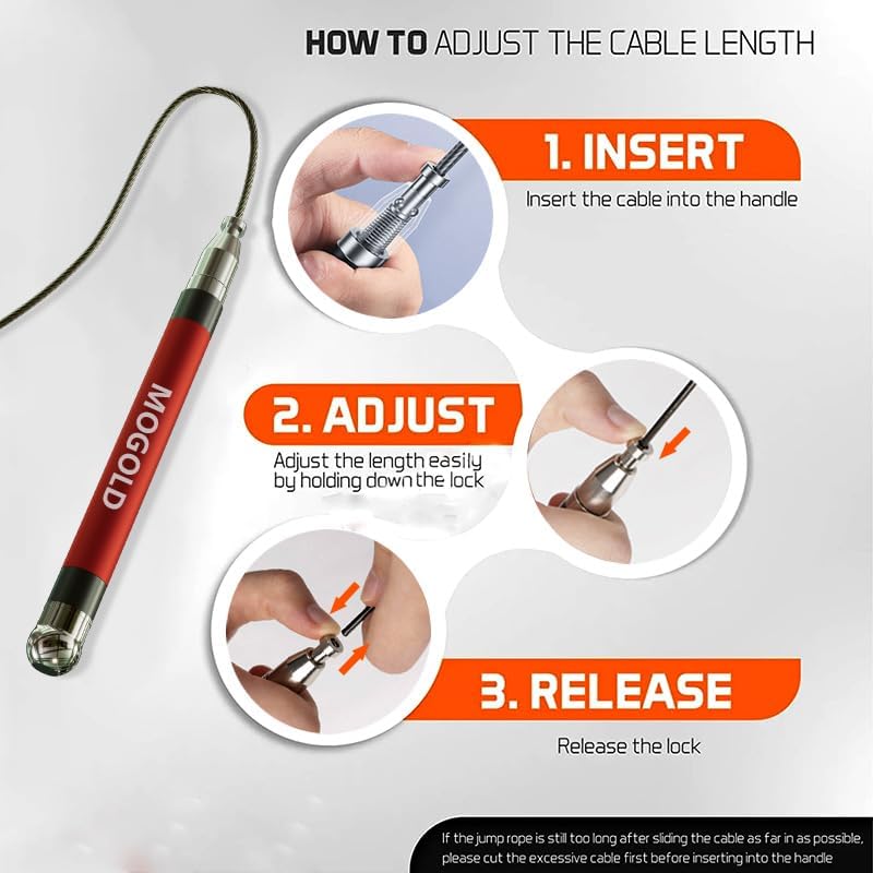 MOGOLD 2-in-1 Speed Rope: 2mm for Boxing/MMA & 3mm for CrossFit - Tool-Free Adjustable Cable System with Dual Bearings - Sweatproof Hybrid Grip for High-Intensity Training - Image 3